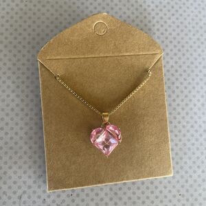 Pink Heart Charm Gold Chain Necklace